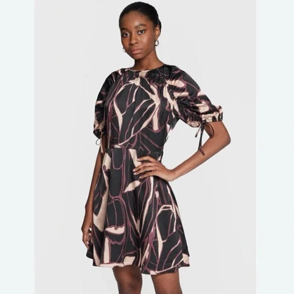 TED BAKER Gilliaa Abstract Print Mini Fit & Flare Dress Puff Sleeves Size 0 US 2